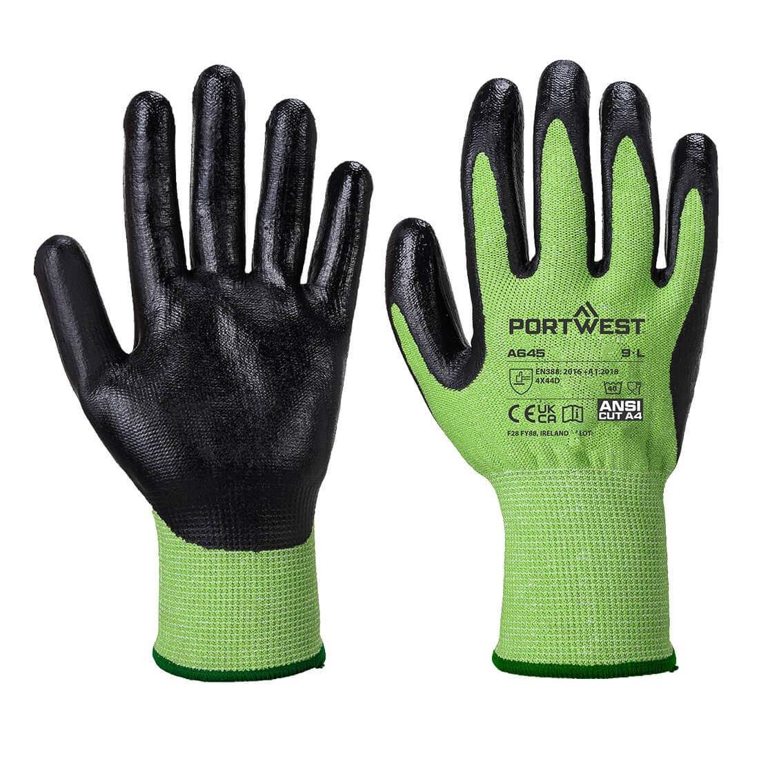 Portwest A645 - Cut D13 Nitrile Green Gloves